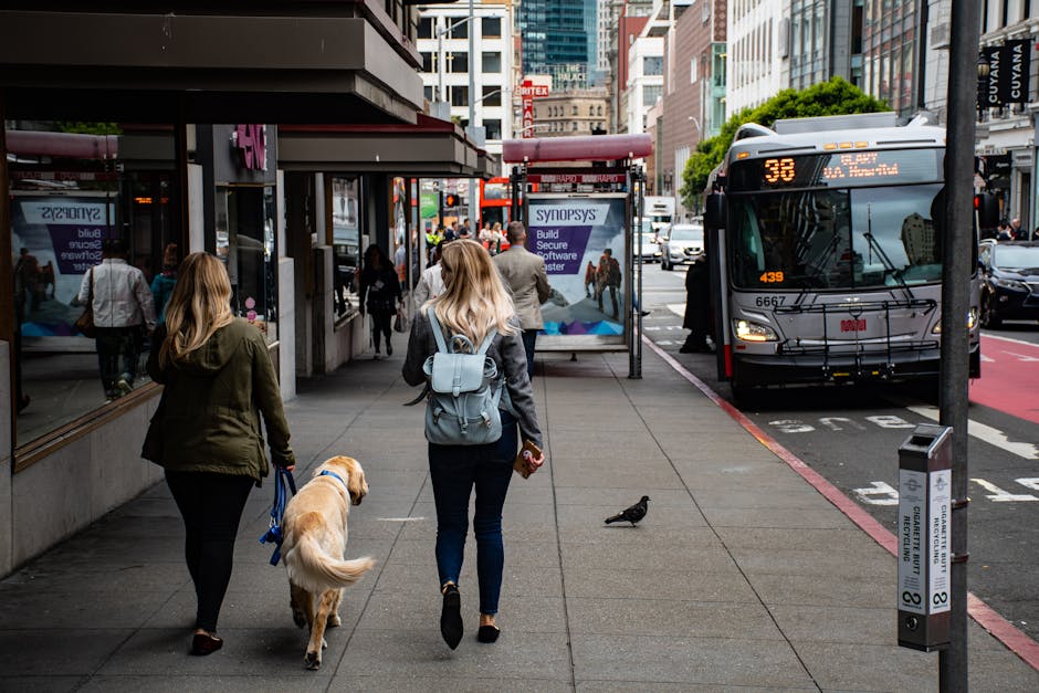 A person walking carefree down a city street