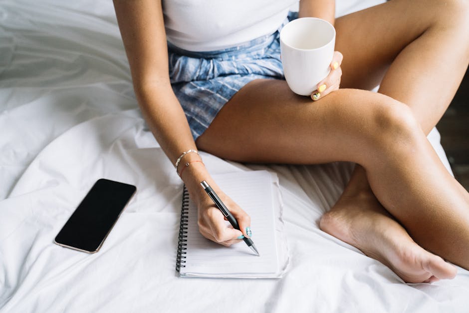 A morning routine moment — phone, coffee, and planning the day ahead