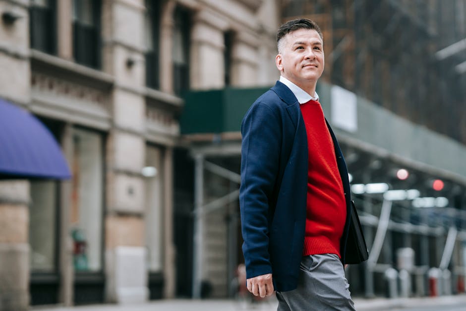 A person walking confidently toward a meeting, looking prepared and calm